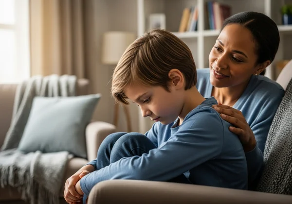 Parent showing concern for a quiet, contemplative child.