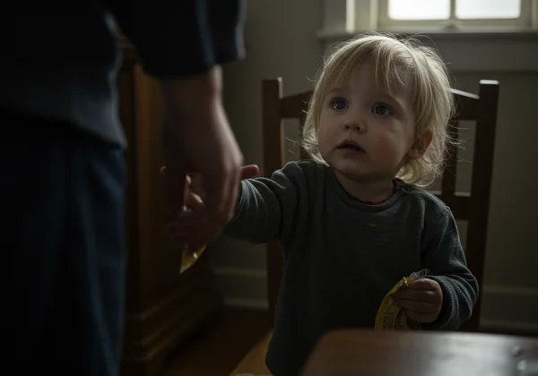 A child trying to appease an unseen, dominant figure