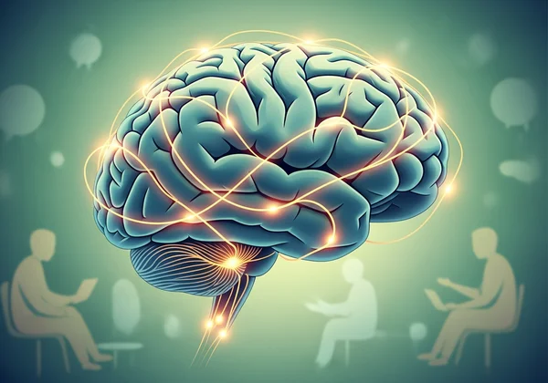 Illustration of brain rewiring through therapy