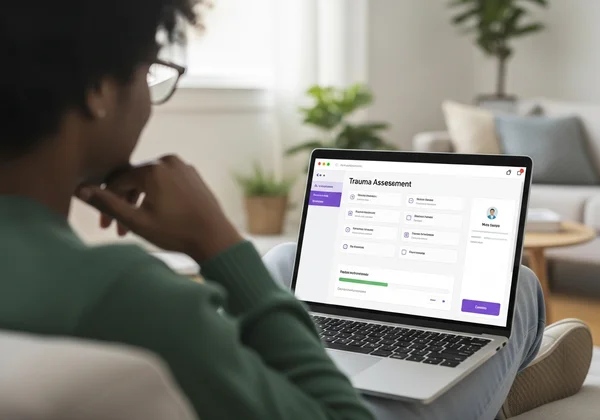 User interacting with an online trauma assessment