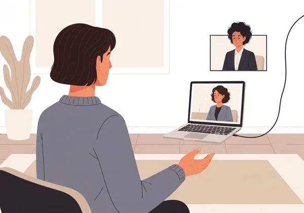 Человек на поддерживающем видеозвонке с психотерапевтом