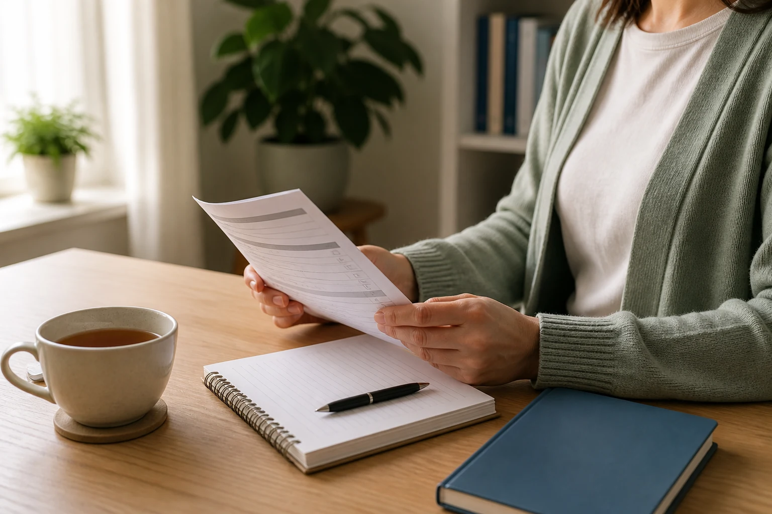 Calm person reviewing a questionnaire